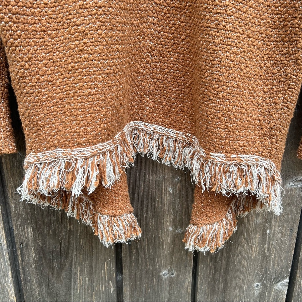 Free People Love Me Tender Cardi Fringe Long Brown Tan Cardigan size S - Picture 6 of 7